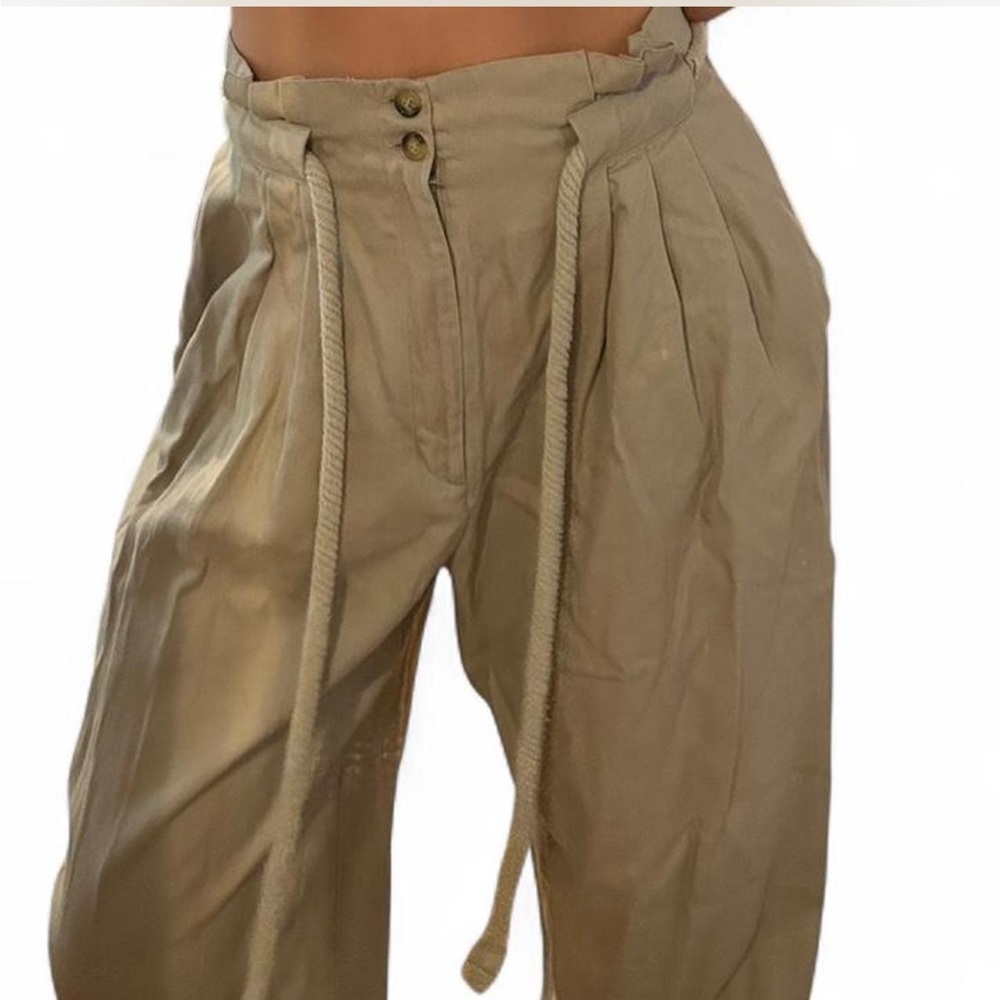 H&M Beige Pleated Trousers with Rope Belt
